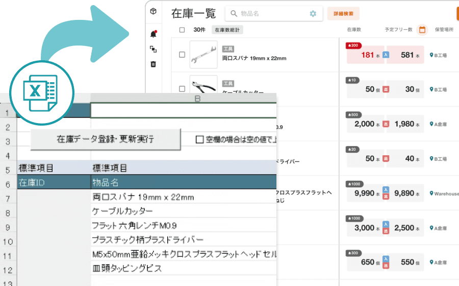 エクセルの在庫情報をすぐに移行(エクセル取り込みくん)