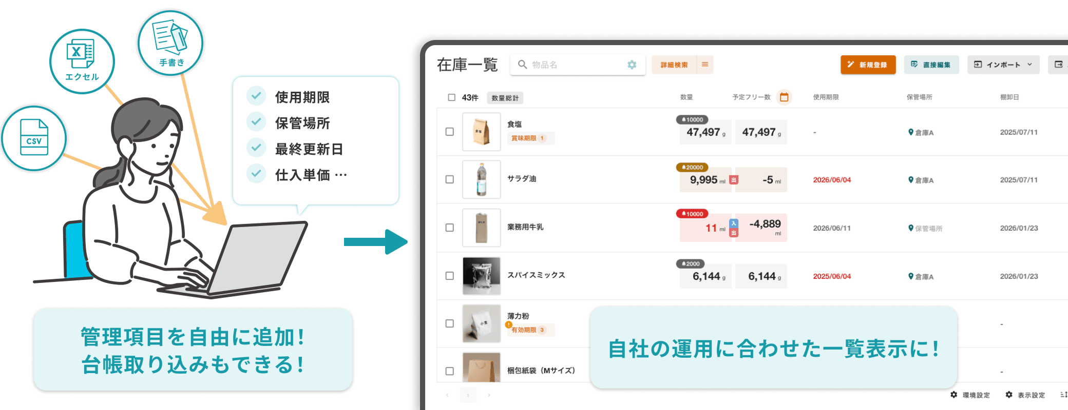 項目追加で、自社にあった管理データを作成