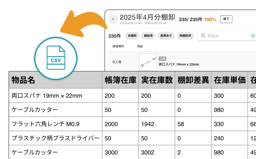 棚卸のデータをエクスポート