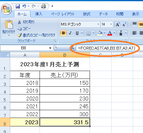 Excel　FORECAST関数