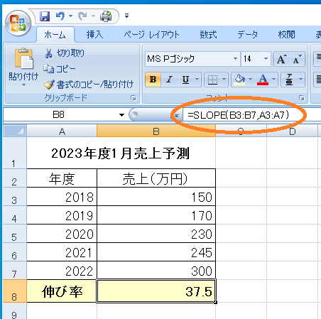 エクセル（Excel）のSLOPE関数について